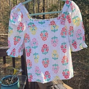 Draper James White Floral Lace Blouse